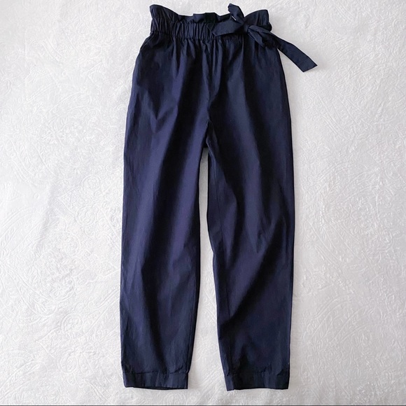 Zara Navy Blue Paper Bag Waist Pants - Picture 3 of 13